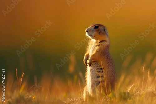 A vigilant prairie dog stands guard at sunset © Veniamin Kraskov