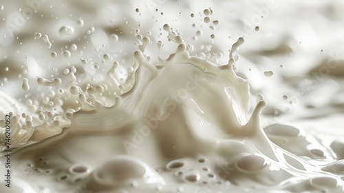 An exquisitely detailed featuring a splash of milk or cream, set against a white background with every detail captured through focus stacking. The full depth of field reveals, AI Generative