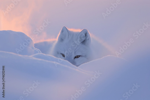 A fox's breath visible in the cold, Arctic dawn light © Veniamin Kraskov
