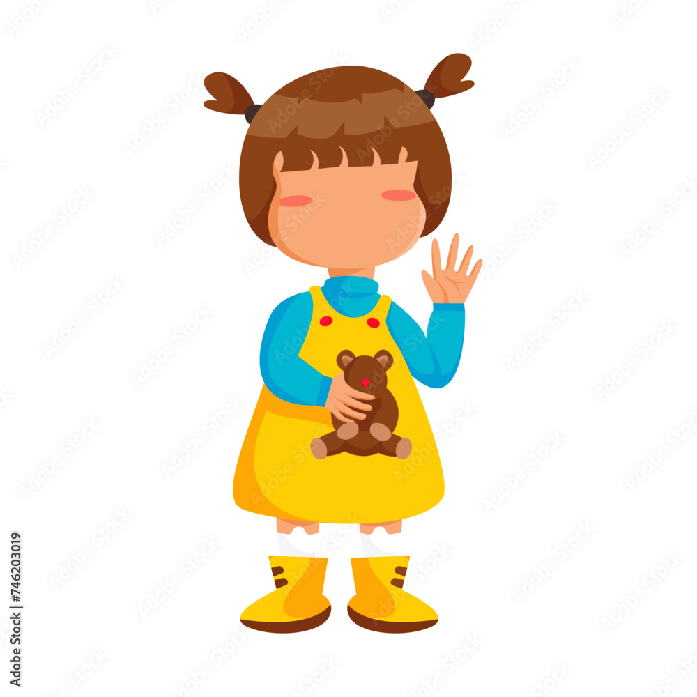 Happy kids with doll faceless character in flat illustrations Happy kids with doll faceless character in flat illustrations