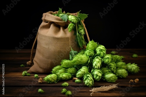 Bountiful Sack of fresh green hops. Nature leaf food agriculture raw. Generate Ai