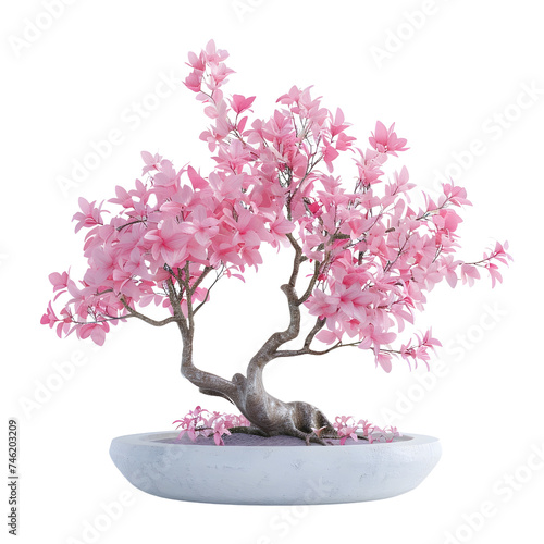 Pink bonsai isolated on white backgrounds