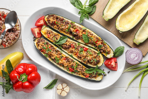 Plate with meat stuffed zuc...