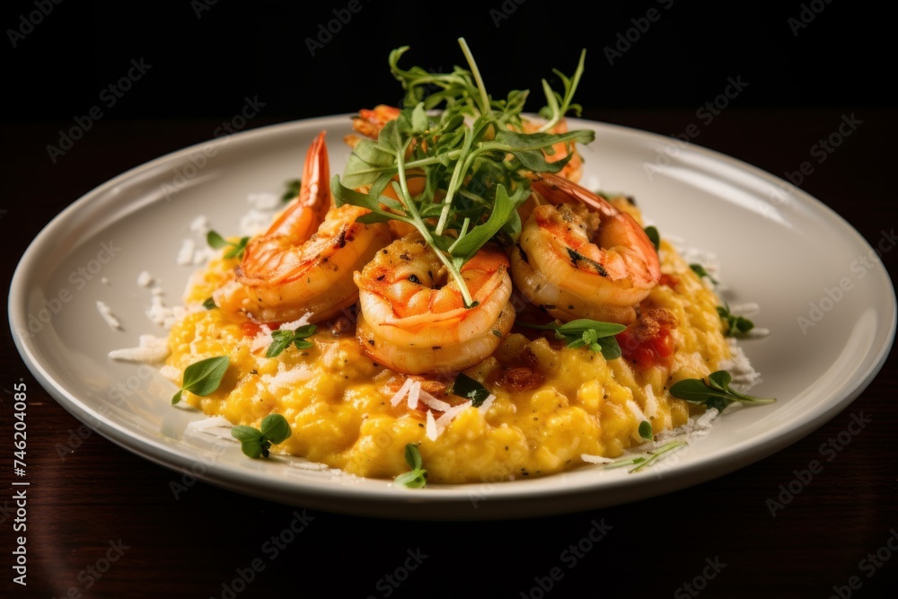 Creamy Risotto shrimp. Chinese rice food. Generate Ai
