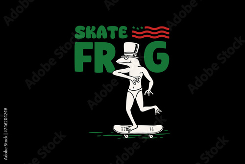 frog skateboarder black and white illustration design element for tshirt and merchandise template