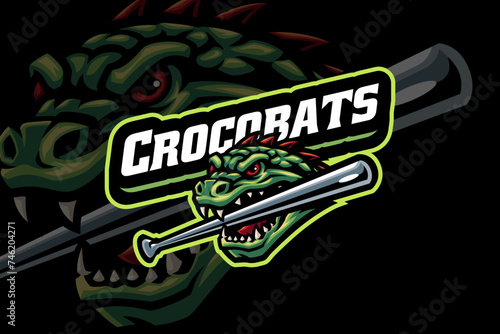 alligator crocodile with baseball bat mascot logo design for adventure, sport and esport team