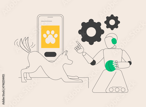 Robotic pet sitters abstract concept vector illustration.