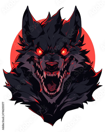 T-shirt design, angry lycanthrope monster face character isolated on transparent background. PNG file, Generative AI image