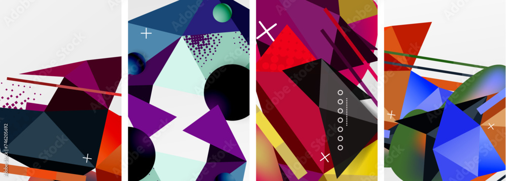 Geometric elements in abstract poster composition set. Vector illustration For Wallpaper, Banner, Background, Card, Book Illustration, landing page