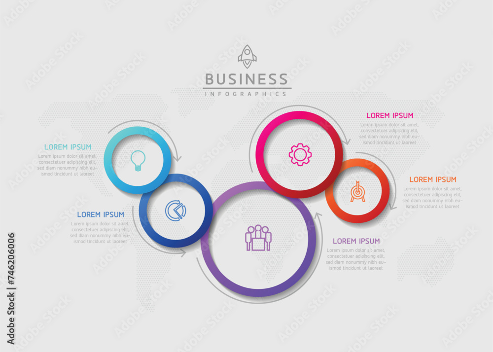 Fototapeta premium Vector infographic business presentation template with circular interconnection with 5 options.