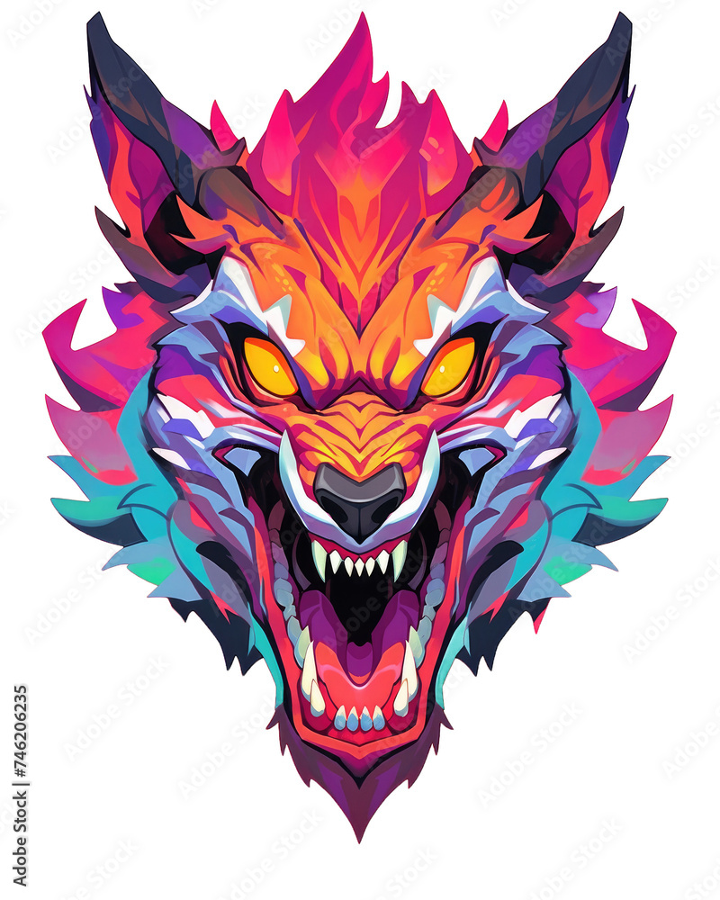 T-shirt design, angry monster wolf face character isolated on transparent background. PNG file, Generative AI image