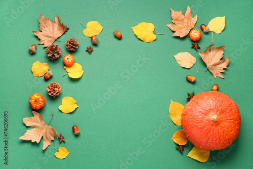 Autumn harvest flat lay wit...
