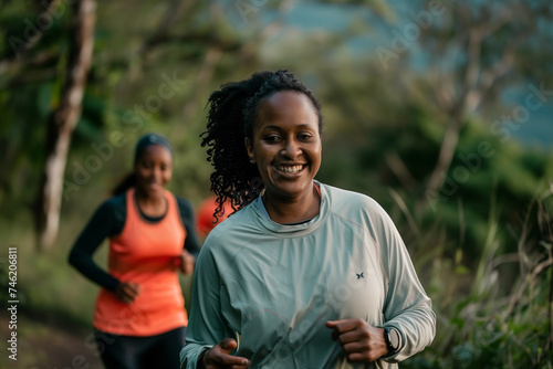 Active African American female enjoying a run outdoors