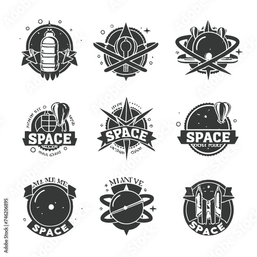 Monochrome Emblem template set of space elements vector