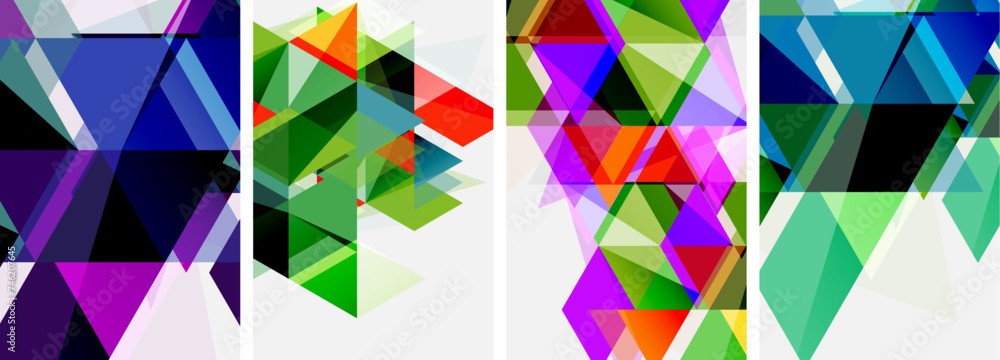 Fototapeta premium Colorful bright triangles with various colors and transparencies. Vector illustration For Wallpaper, Banner, Background, Card, Book Illustration, landing page