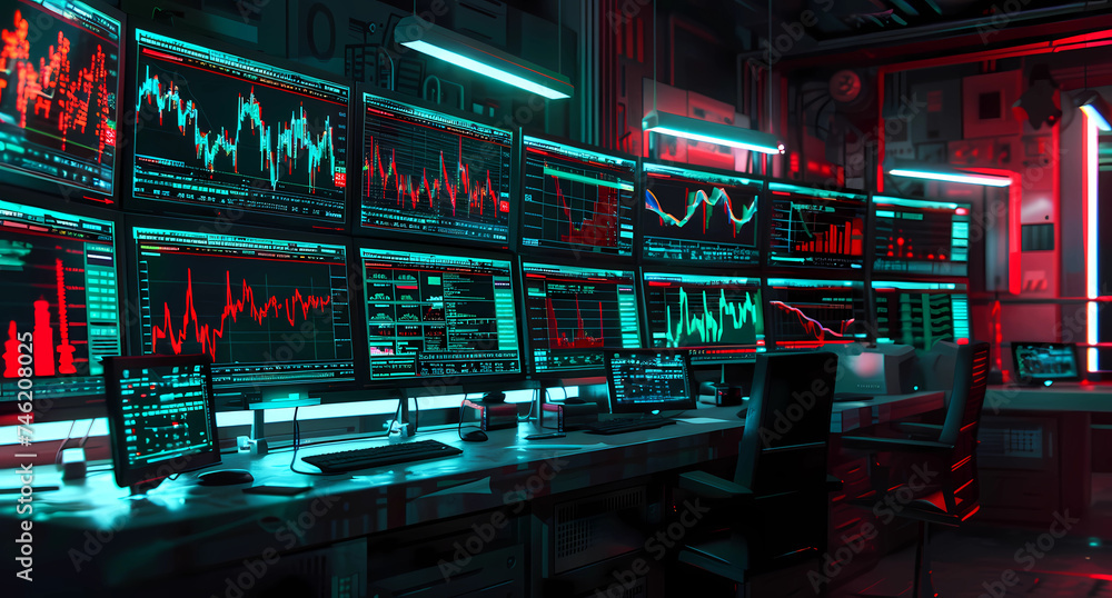 stock market screen displays business monitors