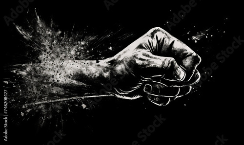 Punching coming from side charcoal art