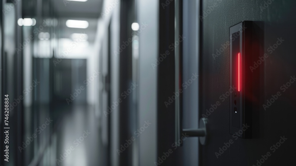 Fingerprint scan access control system machine on entrance door office. Fingerprint scan access control system machine on entrance door office.