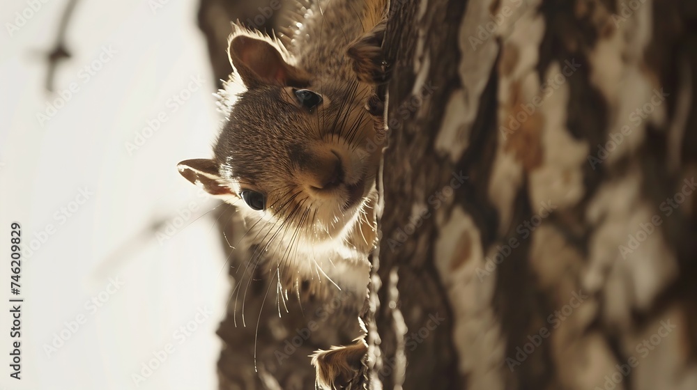 Naklejka premium Generative AI : Squirrel on a tree looking at the lens