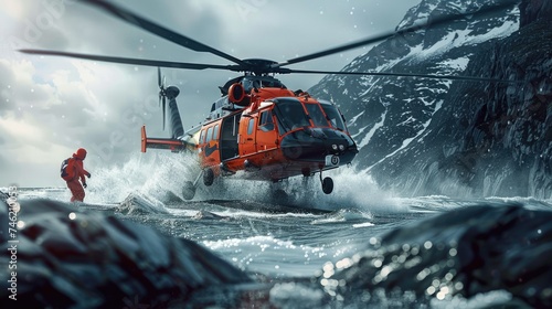 Landing rescue helicopter, Rescue, Emergency concept. © Oulaphone