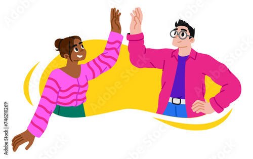Young people giving each other high five to celebrate success