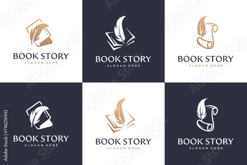 collection of book story , history , feather, author , publishing , logo design template. photo