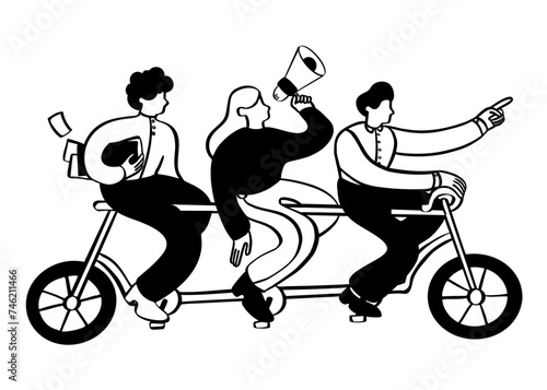 Teamwork of people riding on bicycle