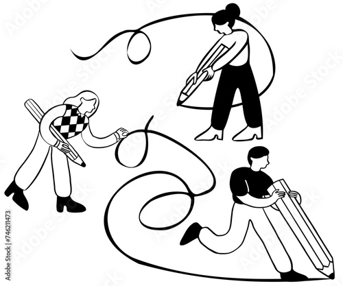 Team of people drawing a line together