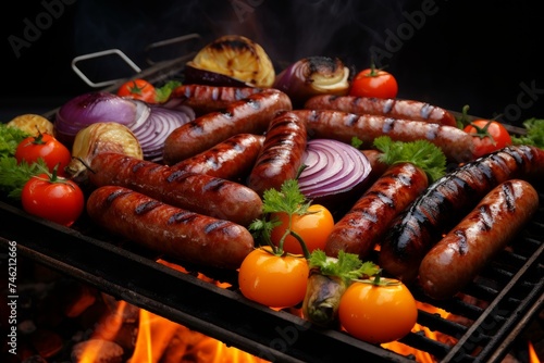 Juicy Sausages bbq. Pork meal roasted. Generate Ai