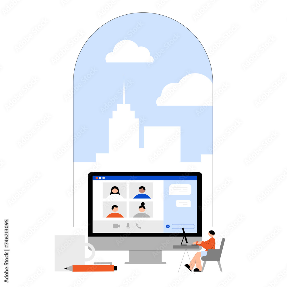 Obraz premium Online video conference, remote meeting