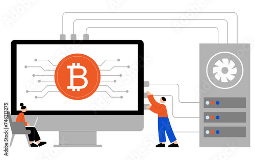 Young people mining cryptocurrency on hardware