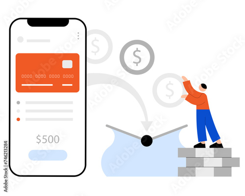 Young man withdrawing money through mobile banking