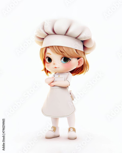 Cute girl chef in uniform on white background 3d rendering