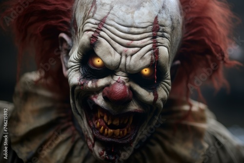 Terrifying Scary clown horror. Angry face. Generate Ai