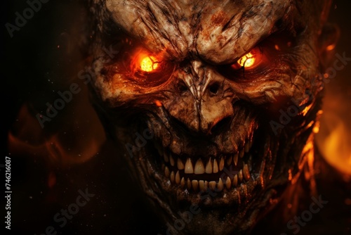 Terrifying Scary evil face grimace. Horror fear dark bad man. Generate Ai