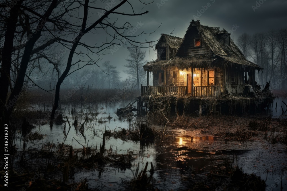 Obraz premium Creepy Scary house night. House night. Generate Ai