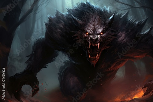 Haunting Scary werewolf dark. Horror fear night. Generate Ai