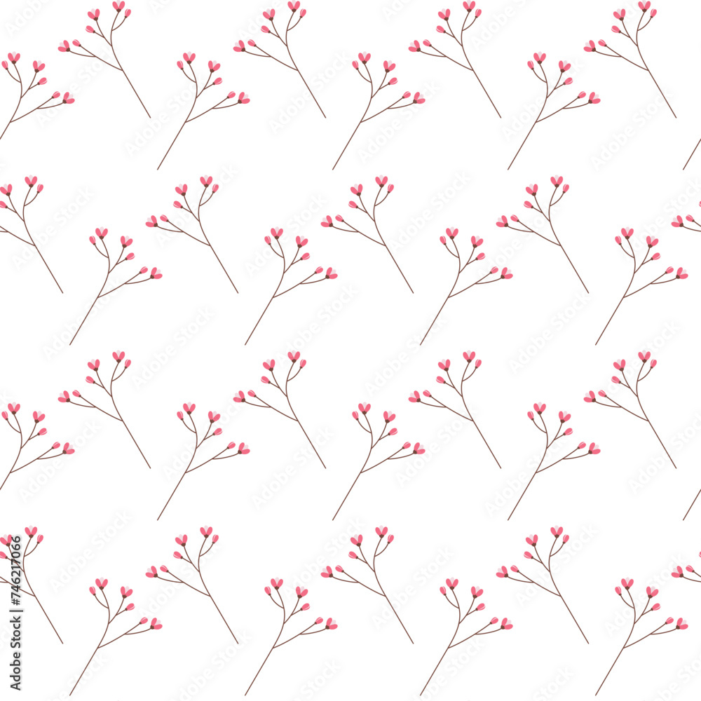 Seamless pattern of blossom twigs in trendy soft shades. Springtime abstract background texture
