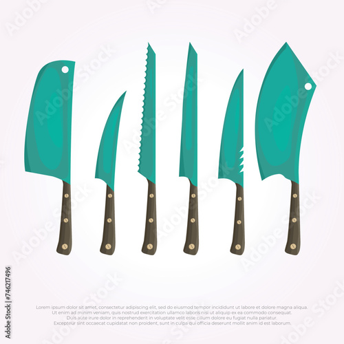 set knife bundle icon logo vector vintage 3d illustration. kitchenware chef design for cutting