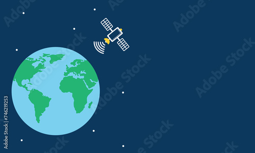 illustration vector graphic of The satellite is transmitting signals to Earth from space, perfect for international day, world telecomunication and information society day, celebrate, greeting card photo