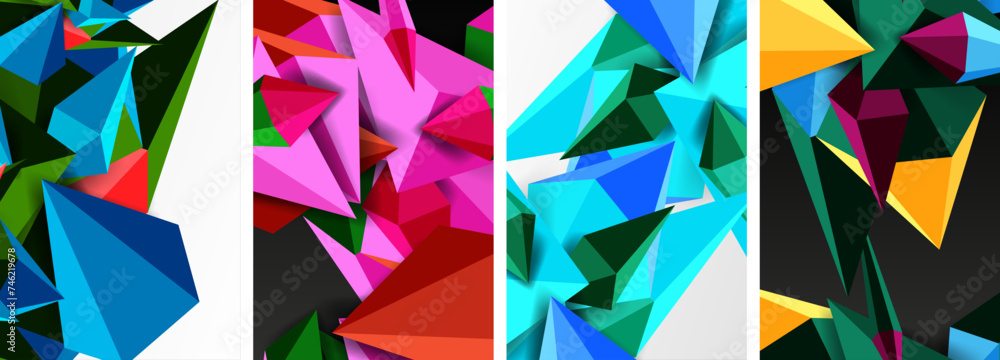 Mosaic triangles poster geometric abstract background set Mosaic triangles poster geometric abstract background set