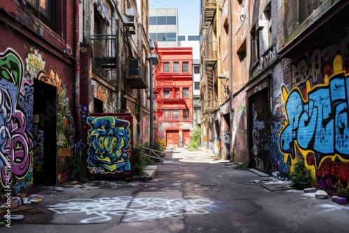 City alleyway back alley with graffiti and fire escape  © Hamburn