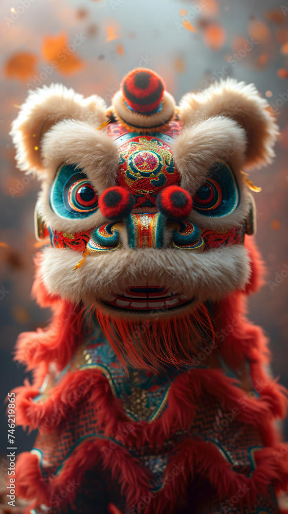 3d cartoon Chinese traditional Spring Festival New Year lion dance
