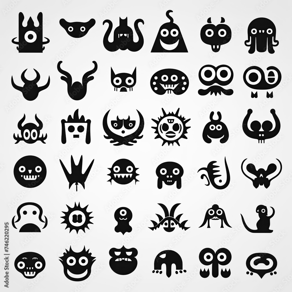Set of cute weird cartoon doodle creatures monsters animals tattoo design samples Set of cute weird cartoon doodle creatures monsters animals tattoo design samples