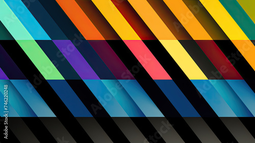 Colorful striped pattern background, black stripes with rainbow colors, wallpaper banner background for display 