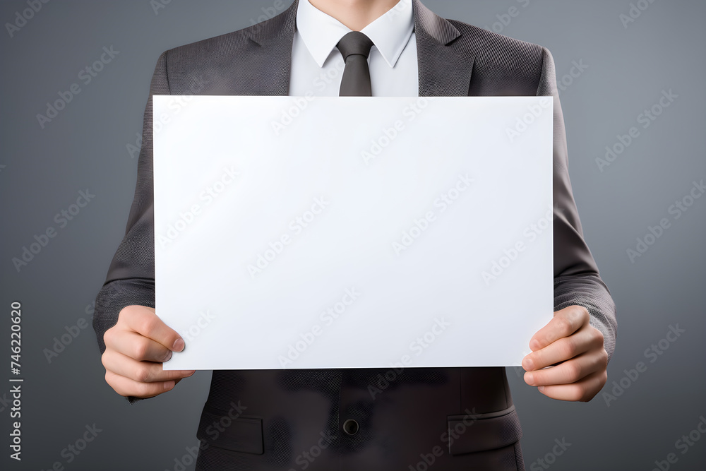 businessman holding blank paper advertisement concept
businessman holding blank paper advertisement concept