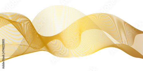 Minimal technology futuristic yellow and gray carve wave lines abstract background. Modern transparent Line art striped graphic template. Thin line wavy abstract vector background. Curve wave.