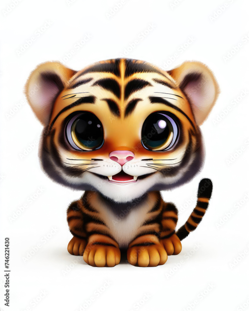 3D Cute smile little tiger kawaii character 3D Cute smile little tiger kawaii character