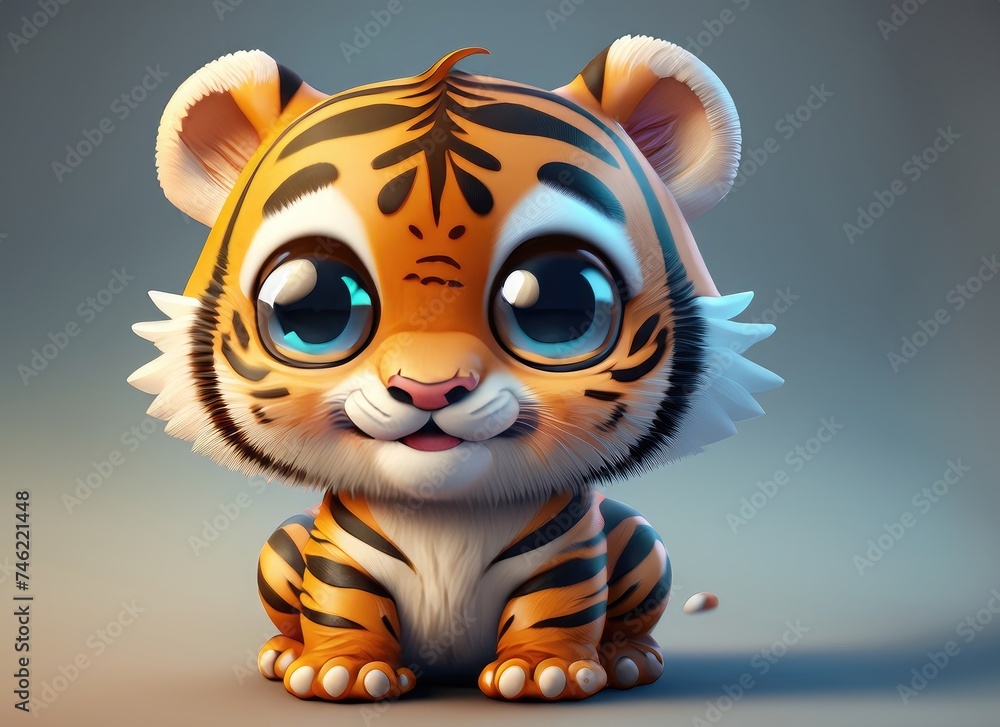 3D Cute smile little tiger kawaii character 3D Cute smile little tiger kawaii character