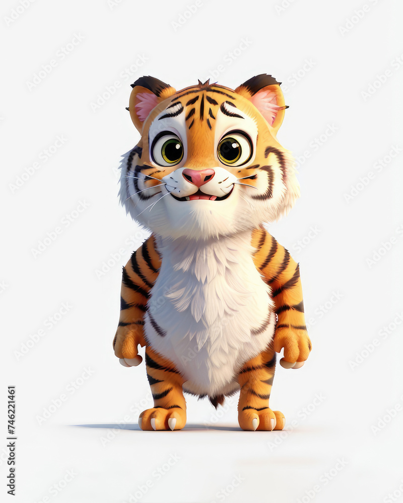 3D Cute smile little tiger kawaii character 3D Cute smile little tiger kawaii character
